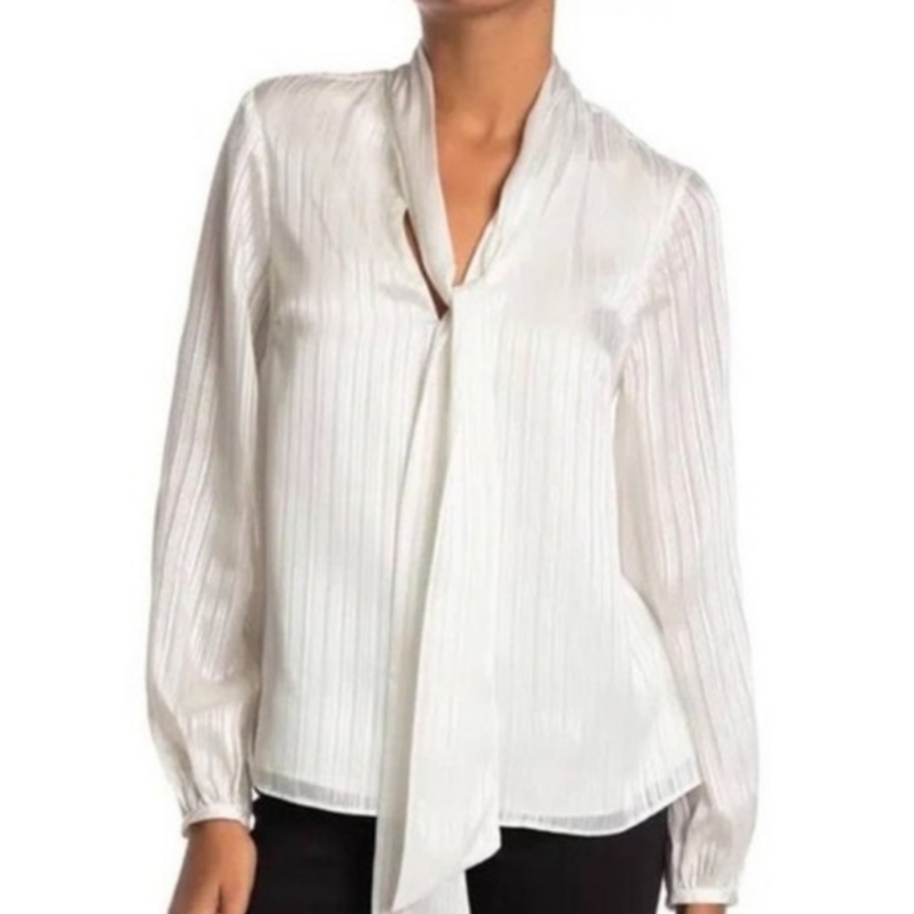 Ted Baker London Teaa Tie Neck Tonal Stripe Blouse Bow Collection Size 0-2 - Picture 1 of 13